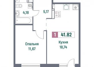 Продажа 1-комнатной квартиры, 41.8 м2, Мурино