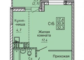 Продаю квартиру студию, 32 м2, Новосибирск, улица Бородина, 54
