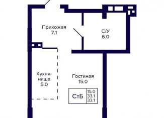Продам квартиру студию, 33.1 м2, Новосибирская область, улица Коминтерна, 1с