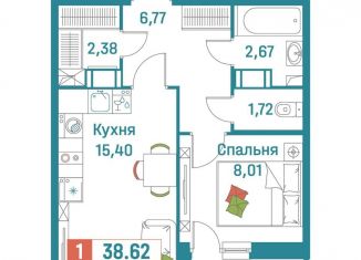 Продается 1-ком. квартира, 38.6 м2, Ленинградская область