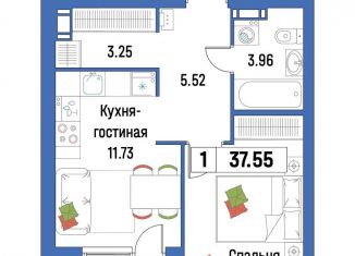 Продается однокомнатная квартира, 37.6 м2, Мурино, ЖК Урбанист