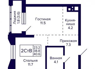 2-ком. квартира на продажу, 40.6 м2, Новосибирск, улица Фрунзе, с1, метро Золотая Нива