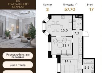 Двухкомнатная квартира на продажу, 57.7 м2, Москва, улица Расплетина, 2к1, район Щукино