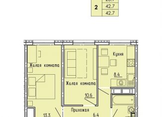 Двухкомнатная квартира на продажу, 43 м2, Пенза, улица Яшиной, 4