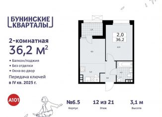 Продажа 2-комнатной квартиры, 36.2 м2, поселение Сосенское, жилой комплекс Бунинские Кварталы, 6.2