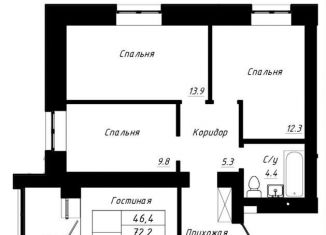 Продается четырехкомнатная квартира, 75.6 м2, Барнаул, Индустриальный район