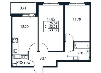 2-комнатная квартира на продажу, 55.6 м2, Мурино