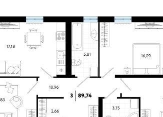 Продажа 3-комнатной квартиры, 89.7 м2, Тюмень, Газопромысловая улица, 1к2