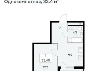 Продам 1-комнатную квартиру, 33.4 м2, Москва, улица Бунинская Аллея, метро Бунинская аллея