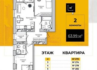 Продажа двухкомнатной квартиры, 64 м2, Калужская область, Счастливая улица, 3