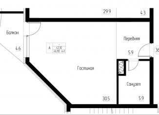 Продам однокомнатную квартиру, 46.9 м2, Калининградская область