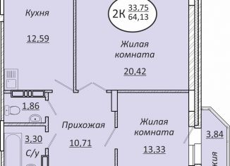 2-ком. квартира на продажу, 64.1 м2, Новосибирск, метро Золотая Нива