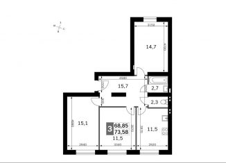 Продам трехкомнатную квартиру, 73.6 м2, Апрелевка