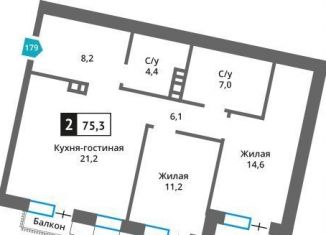 Продам 2-комнатную квартиру, 75.3 м2, Московская область, Родниковая улица
