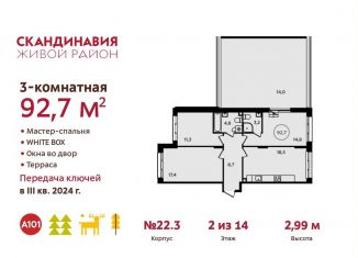 Трехкомнатная квартира на продажу, 92.7 м2, Москва