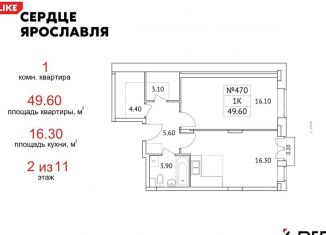 Продажа однокомнатной квартиры, 49.6 м2, Ярославль, Кировский район