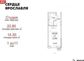 Квартира на продажу студия, 22.8 м2, Ярославль, ЖК Сердце Ярославля