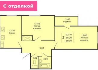 Продается 2-комнатная квартира, 60 м2, посёлок Парголово, Заречная улица, 17, ЖК Шуваловский Дуэт