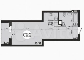 Продажа квартиры студии, 35.2 м2, Самара, Московское шоссе, 18-й километр, 49, ЖК Рассвет