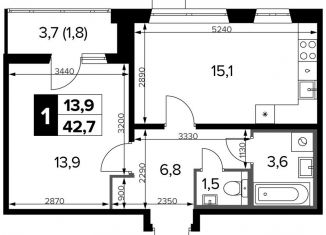 Продам 1-ком. квартиру, 42.3 м2, Москва, станция Водники, Ленинградское шоссе, 228к6