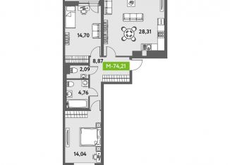 Продажа 2-комнатной квартиры, 74.2 м2, Санкт-Петербург, ЖК Триумф Парк