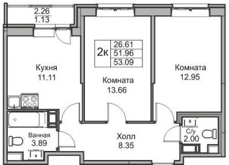 Продаю 2-комнатную квартиру, 53.3 м2, Санкт-Петербург, Ивинская улица, 15, метро Беговая