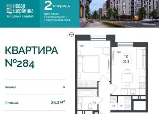 Продажа однокомнатной квартиры, 35.3 м2, деревня Борисовка