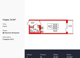 Продается квартира студия, 24.1 м2, Санкт-Петербург, улица Владимира Пчелинцева, 3, муниципальный округ Сосновая Поляна