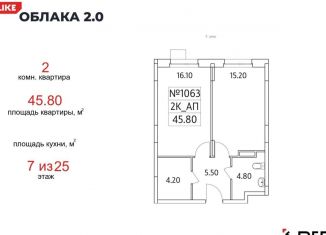 Продам 2-ком. квартиру, 45.8 м2, Люберцы, жилой комплекс Облака 2.0, к1.2, ЖК Облака 2.0