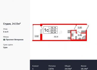 Квартира на продажу студия, 24.5 м2, Санкт-Петербург, проспект Будённого, 23к5, ЖК Солнечный Город