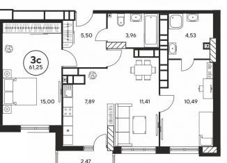 Продается 3-ком. квартира, 61 м2, Ростов-на-Дону, Ашхабадский переулок, 2/46, ЖК Ленина, 46