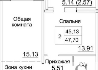 Продаю однокомнатную квартиру, 47.7 м2, рабочий посёлок Краснообск, 3-й микрорайон, 12А, ЖК Кольца