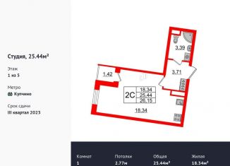 Продается квартира студия, 25.1 м2, Санкт-Петербург, Пулковское шоссе, 71к11, ЖК Зелёный Квартал