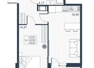 Продается 1-комнатная квартира, 44.5 м2, Коммунар, ЖК Ново-Антропшино