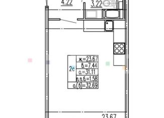 Квартира на продажу студия, 31.1 м2, Санкт-Петербург, Верхне-Каменская улица, 9к1, метро Комендантский проспект