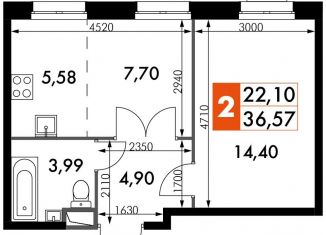 Продажа двухкомнатной квартиры, 36.6 м2, Москва
