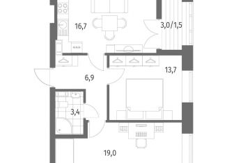 Продается 2-ком. квартира, 61 м2, городской посёлок Новоселье, ЖК Ньюпитер