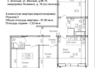 Продается 4-комнатная квартира, 91.9 м2, посёлок Элитный, Венская улица, 15