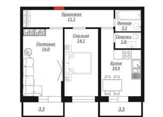 Продается двухкомнатная квартира, 60.7 м2, Краснодар, улица имени Героя Георгия Бочарникова, 4к1, ЖК Абрикосово