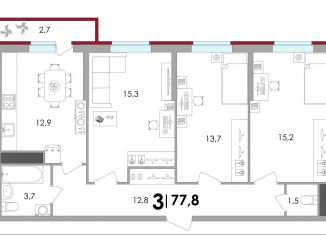 3-комнатная квартира на продажу, 77.8 м2, Тверь, ЖК Южный