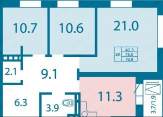 Продаю 3-ком. квартиру, 76.9 м2, Красноярск, Ключевская улица, 63, Свердловский район