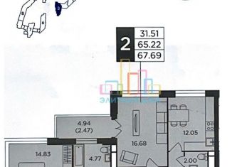 Продажа 2-комнатной квартиры, 68 м2, Москва, Восточная улица, 4Ак3, ЖК Ривер Скай