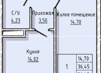 Однокомнатная квартира на продажу, 36.5 м2, Нальчик, улица А.А. Кадырова, 24, ЖК Молодёжный