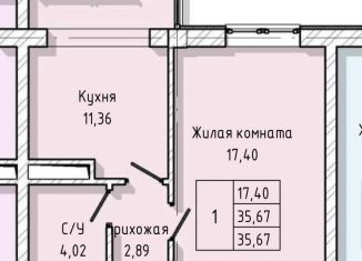 Продаю 1-комнатную квартиру, 35.7 м2, Нальчик, улица А.А. Кадырова, 24, ЖК Молодёжный