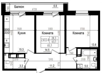 2-комнатная квартира на продажу, 65.1 м2, посёлок Парголово, Заречная улица, 10