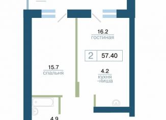 Двухкомнатная квартира на продажу, 57.4 м2, Красноярск, Железнодорожный район
