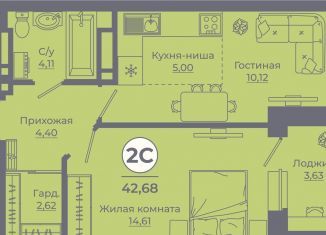 Двухкомнатная квартира на продажу, 42.6 м2, Ростовская область