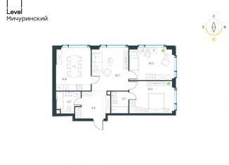 Продается трехкомнатная квартира, 75.6 м2, Москва, метро Раменки, жилой комплекс Левел Мичуринский, к2
