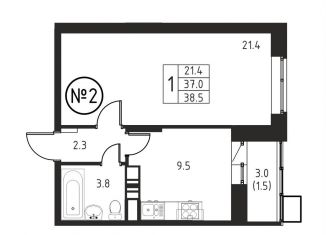 1-комнатная квартира на продажу, 38.5 м2, Домодедово