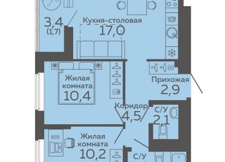 Продам 2-комнатную квартиру, 53.8 м2, Екатеринбург, Новосинарский бульвар, 2